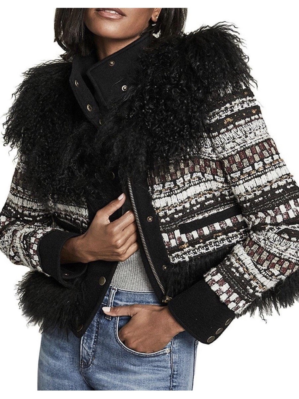 Veronica Beard Nelway knit Faux Fur coat Jacket XL